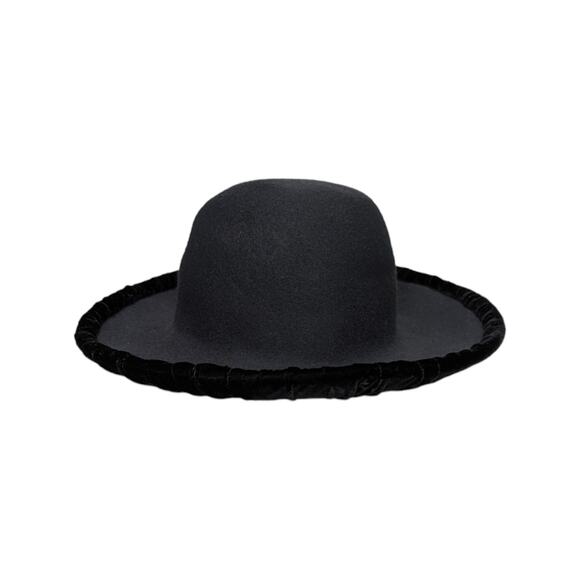 Vintage Henri Bendel Velvet Wide Flipped Brim Hat 80s Wool Black Western Witchy - Picture 2 of 6